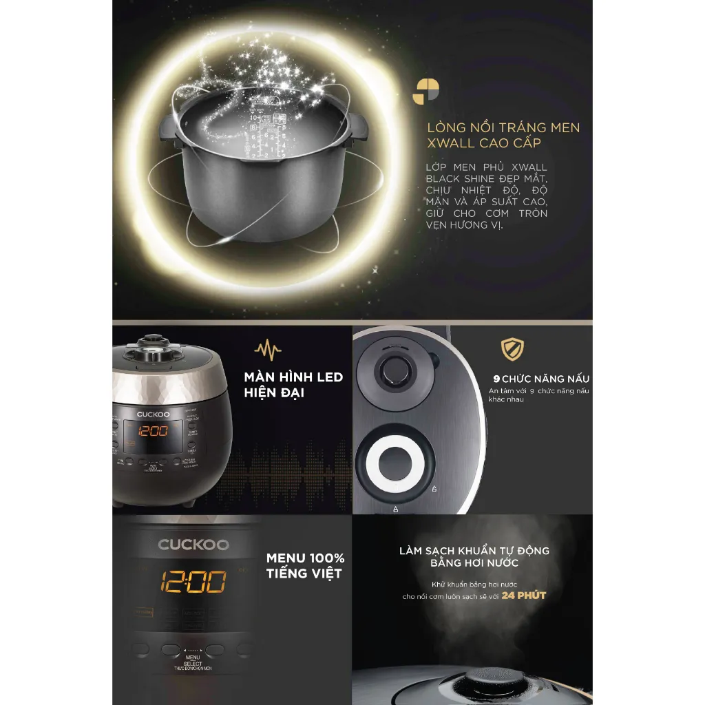 Ảnh Nồi cơm điện tử áp suất Cuckoo 1.08 lít CRP-R0600F màu đen - lòng nồi chống dính cao cấp phủ Xwall Black shine- Quốc tế 4