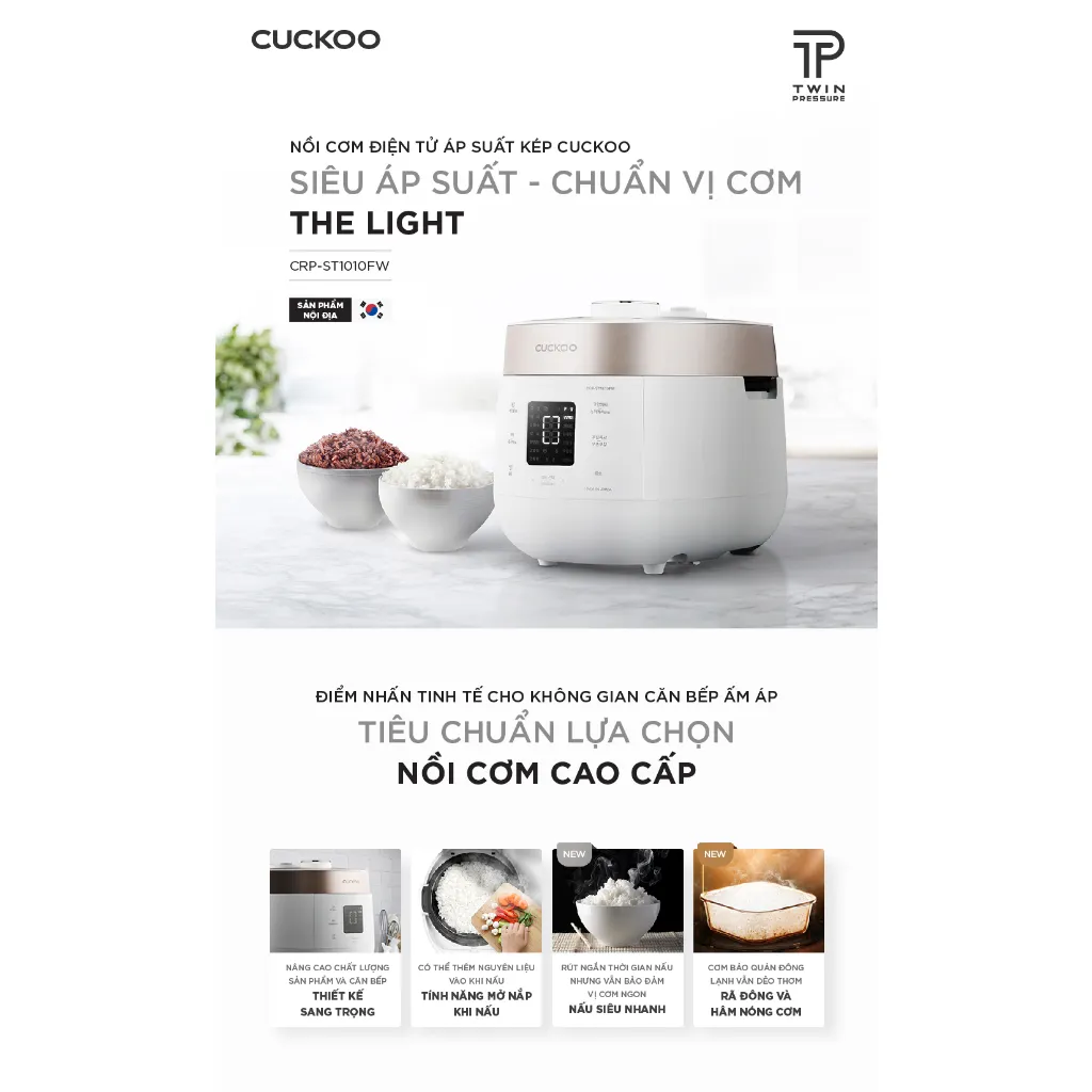 Ảnh Nồi cơm điện tử áp suất kép Cuckoo 1.8L CRP-ST1010FW - Lòng nồi phủ men Xwall độc quyền 2