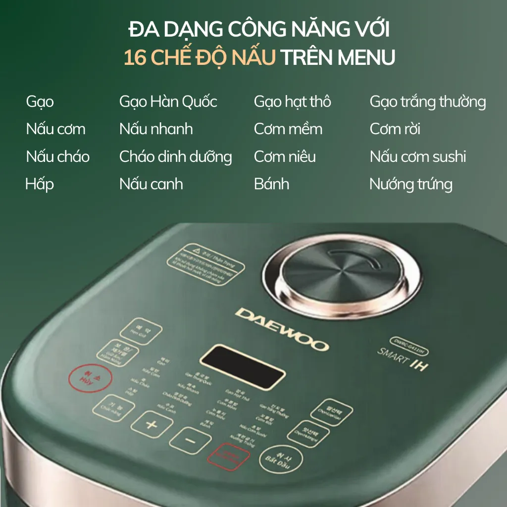 Ảnh Nồi cơm điện cao tần 16 chế độ nấu 1.8L Daewoo công suất 1200w DWRC-G411IH 4