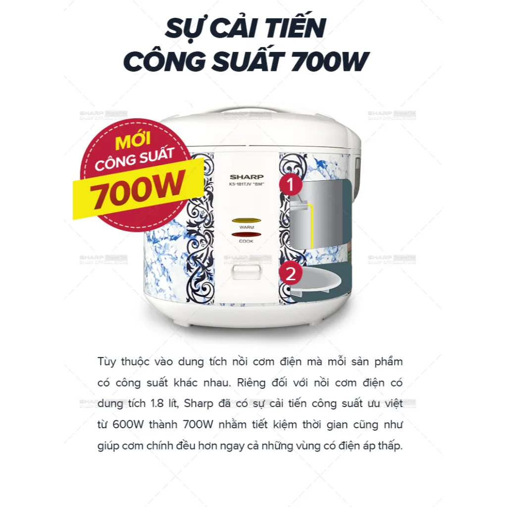 Ảnh Nồi cơm điện dòng chống dính tăng cường xử hấp KS-181TJV "BM" -  Bảo hành chính hãng 12 Tháng 2