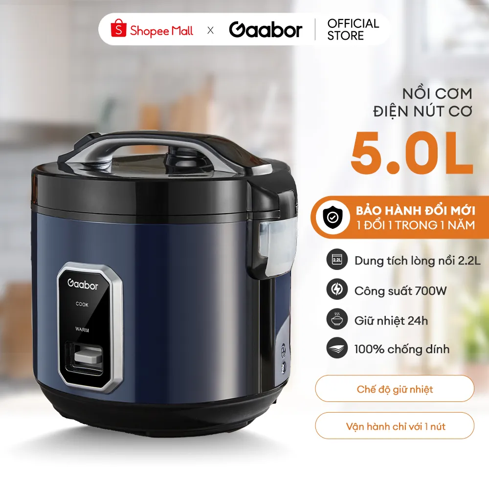 Ảnh Nồi cơm điện Gaabor RC50M-BE01A dung tích 5L lòng nồi 2.2L 700W đa năng nấu cơm làm bánh kèm khay 2
