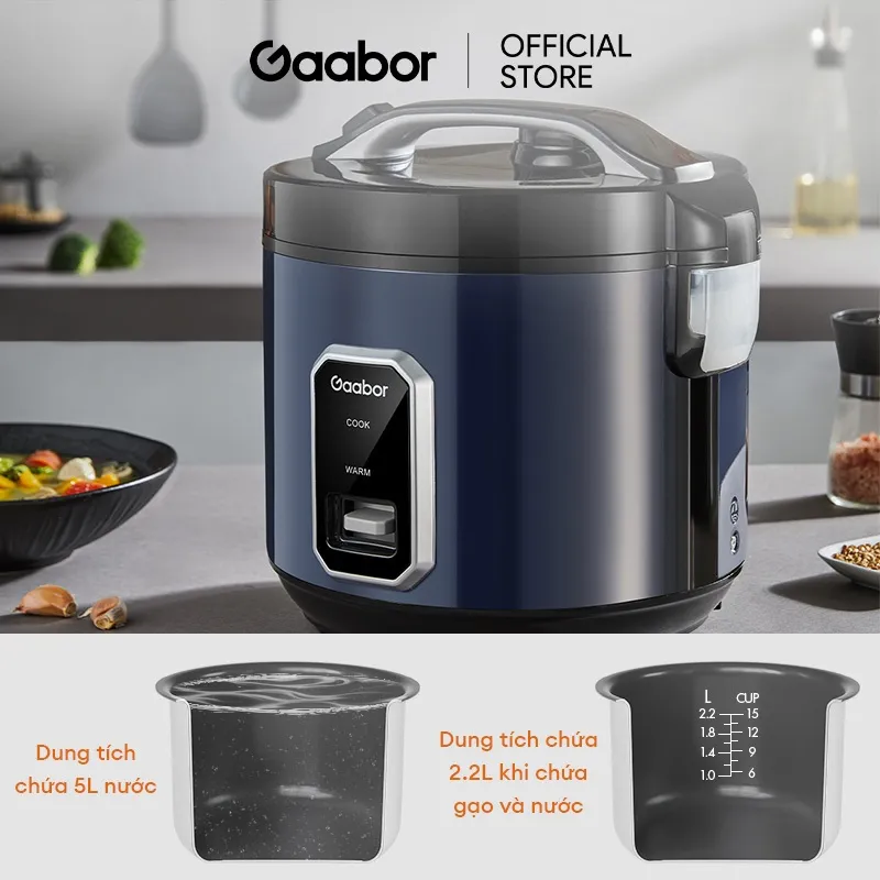 Ảnh Nồi cơm điện Gaabor RC50M-BE01A dung tích 5L lòng nồi 2.2L 700W đa năng nấu cơm làm bánh kèm khay 3
