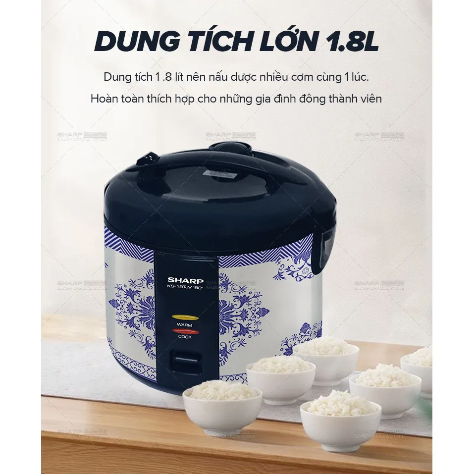 Ảnh Nồi Cơm Điện Nắp Gài Sharp KS-19TJV "BC" [Lòng Nhôm Chống Dính] - BH 12 Tháng 2