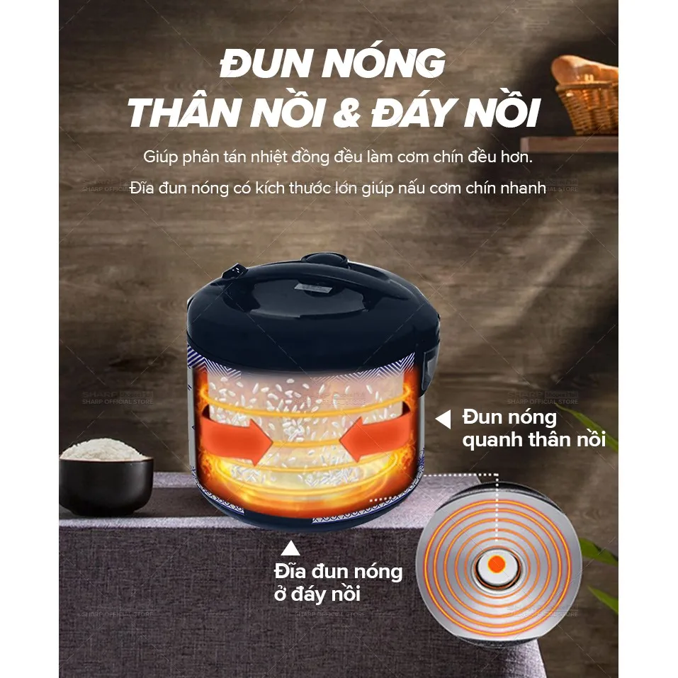 Ảnh Nồi Cơm Điện Nắp Gài Sharp KS-19TJV "BC" [Lòng Nhôm Chống Dính] - BH 12 Tháng 4