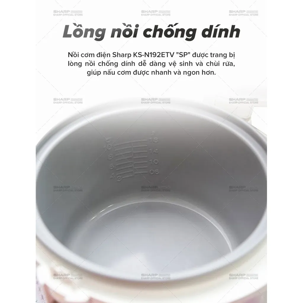 Ảnh Nồi Cơm Điện Nắp Liền Sharp KS-N192ETV"SP" 1.8L, SX Thailand [ Lòng Nhôm Chống Dính] 3