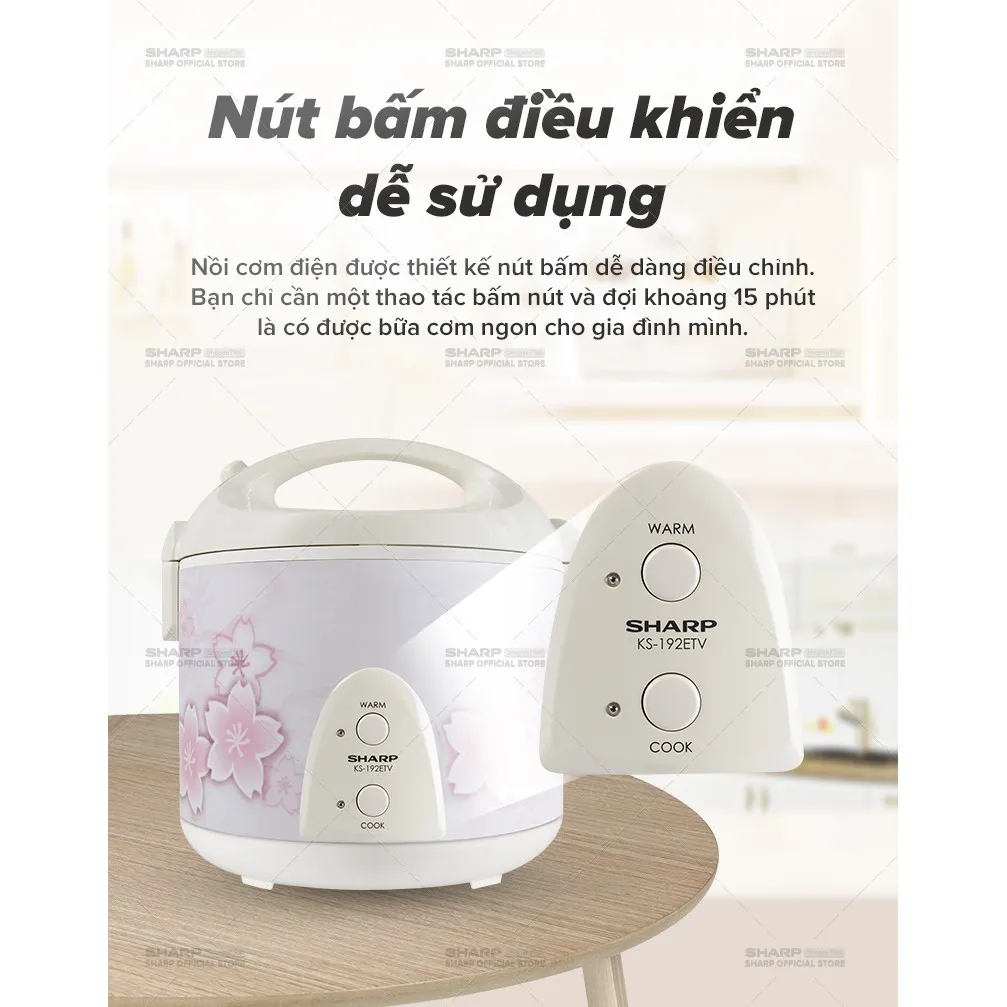 Ảnh Nồi Cơm Điện Nắp Liền Sharp KS-N192ETV"SP" 1.8L, SX Thailand [ Lòng Nhôm Chống Dính] 4