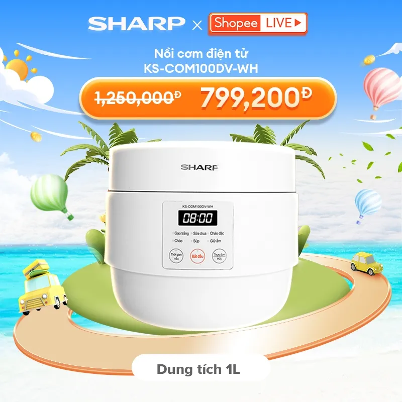 Ảnh Nồi Cơm Điện Sharp KS-COM100DV-WH 1L 600W [Hẹn giờ, mâm nhiệt 3D, 6 chức năng nấu 1