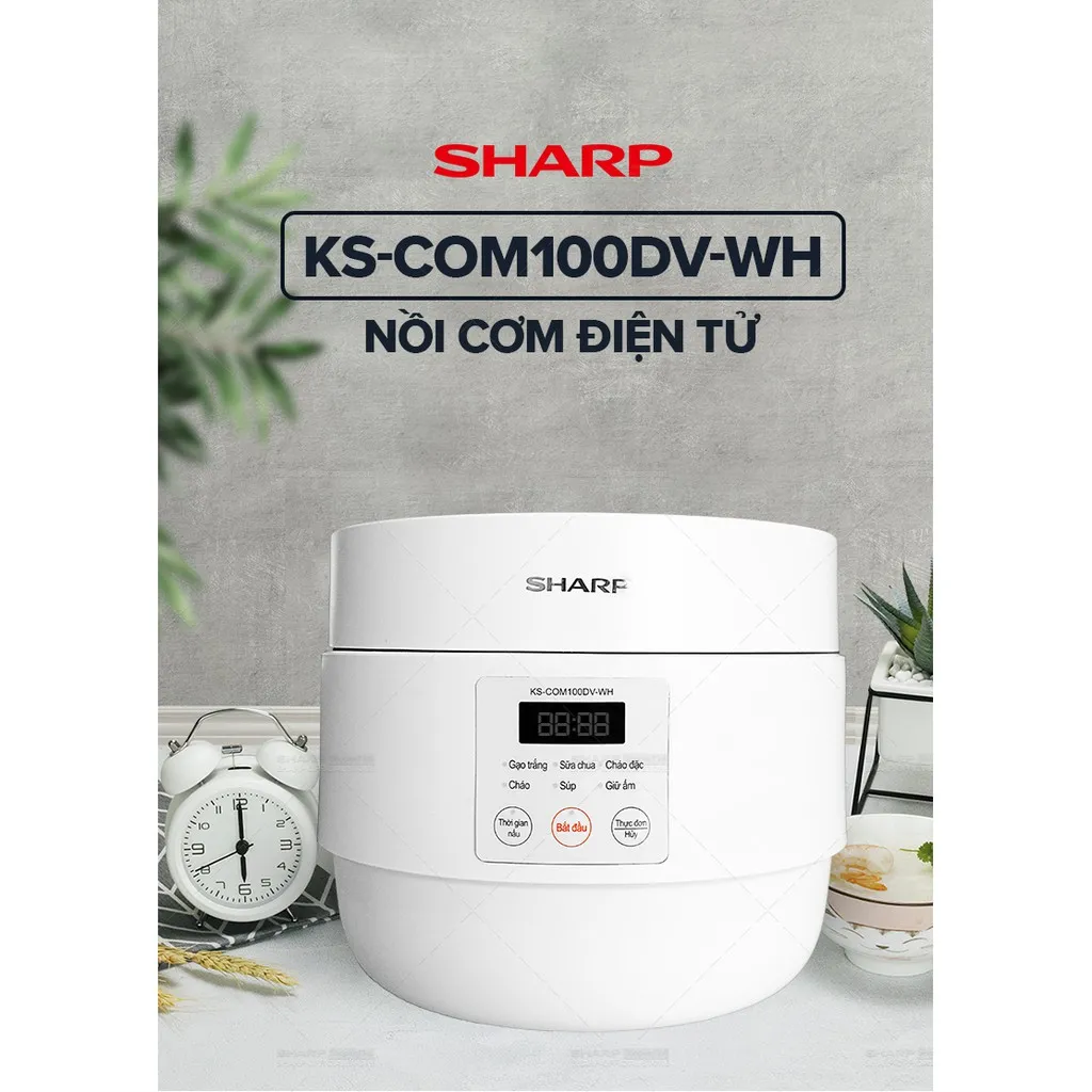 Ảnh Nồi Cơm Điện Sharp KS-COM100DV-WH 1L 600W [Hẹn giờ, mâm nhiệt 3D, 6 chức năng nấu 3