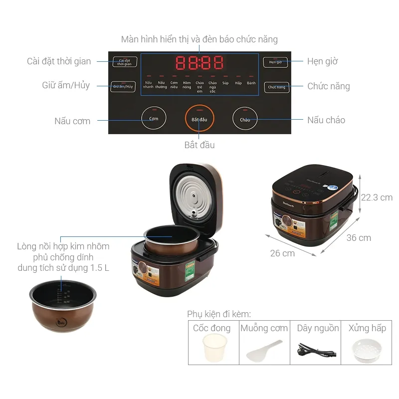 Ảnh Nồi cơm điện tử BlueStone RCB-5949 dung tích 1,5 lít -11 chế độ nấu,có chế độ nấu gạo lứt- Bảo hành chính hãng 24 tháng. 3