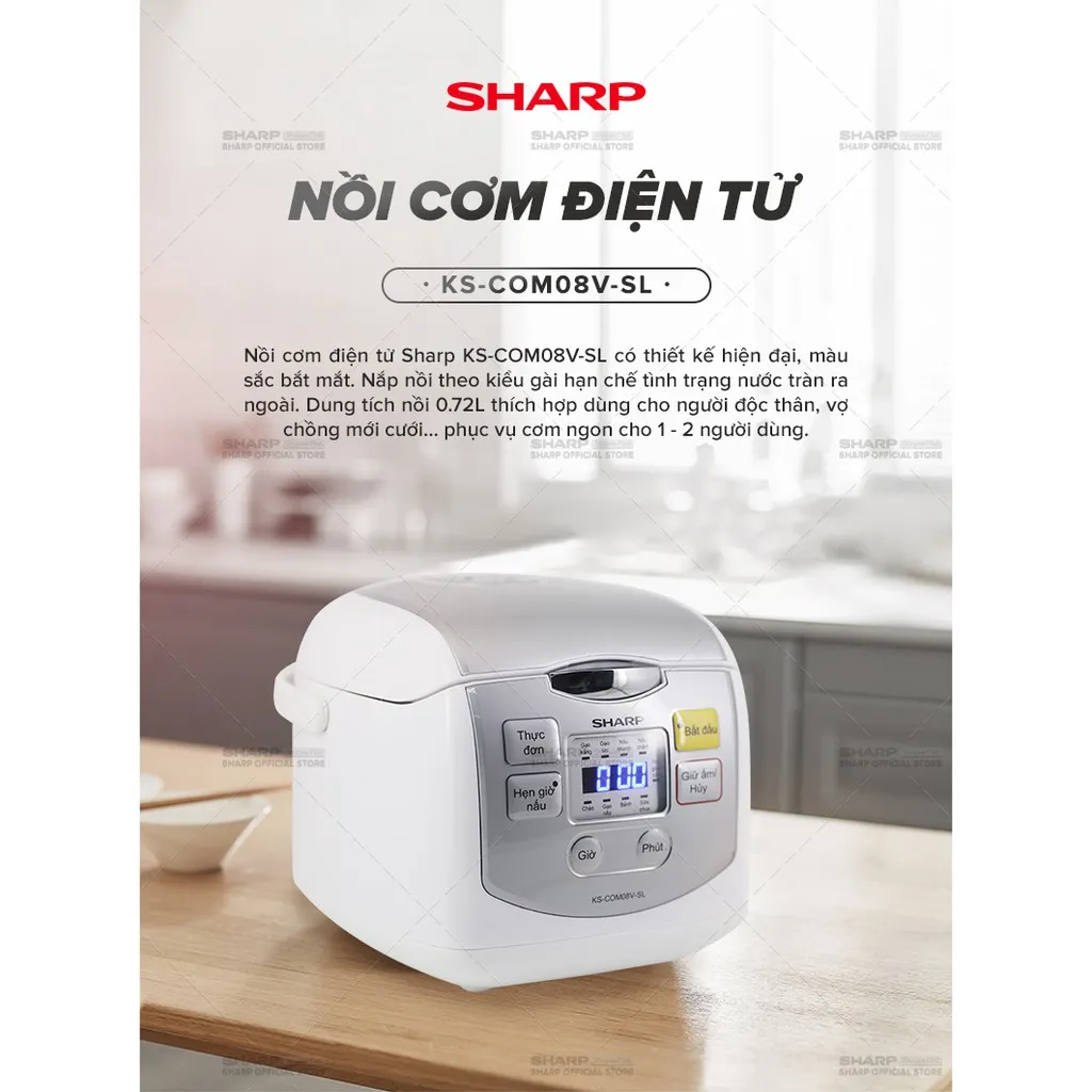 Ảnh Nồi Cơm Điện Tử Sharp KS-COM08V-SL 0.72 Lít 450W [Cỡ Nhỏ, Mâm nhiệt 2D] 2