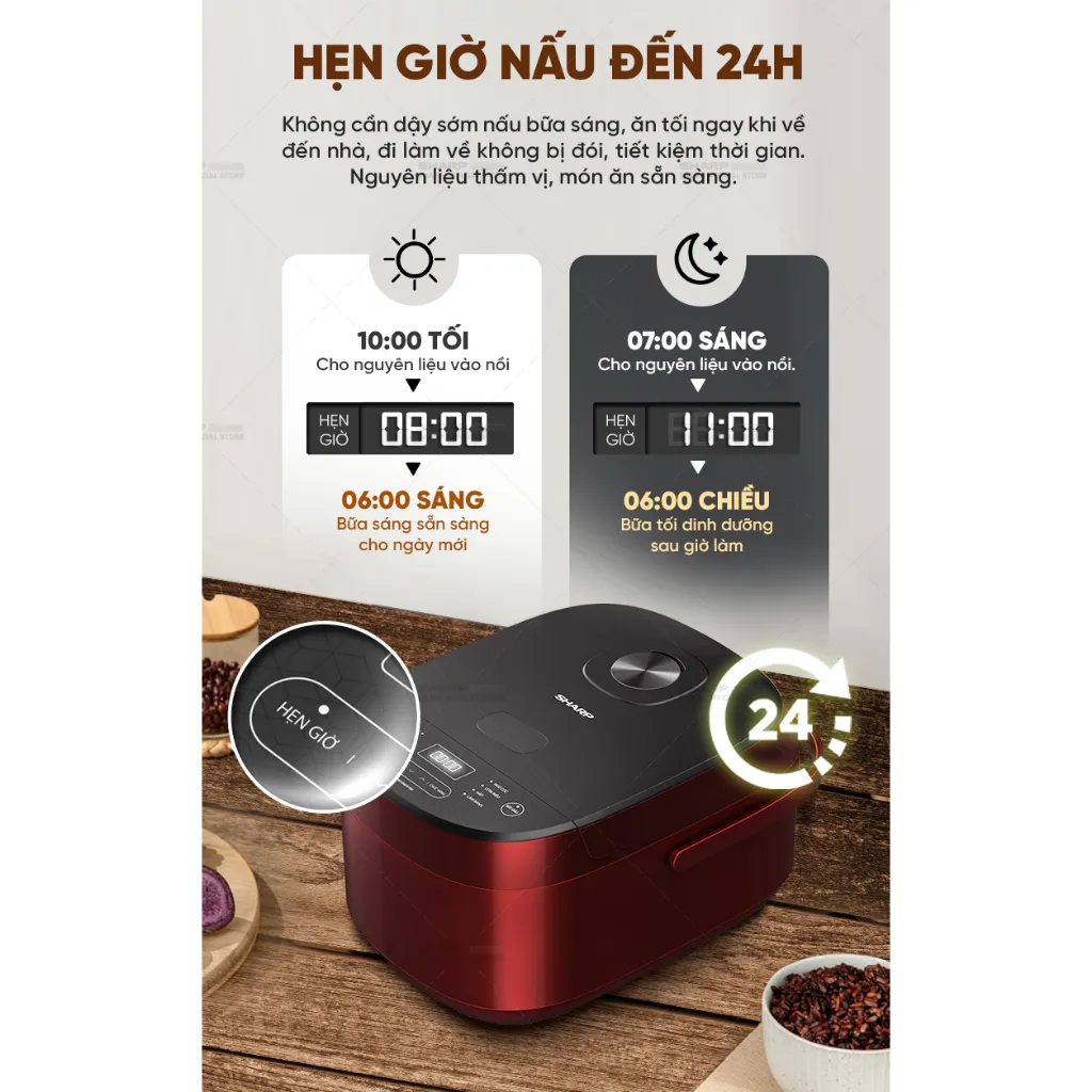 Ảnh Nồi Cơm Điện Tử Sharp KS-COM194EV-BK/RD 1.8L [8 Chức năng nấu, Công Suất 790W] 3