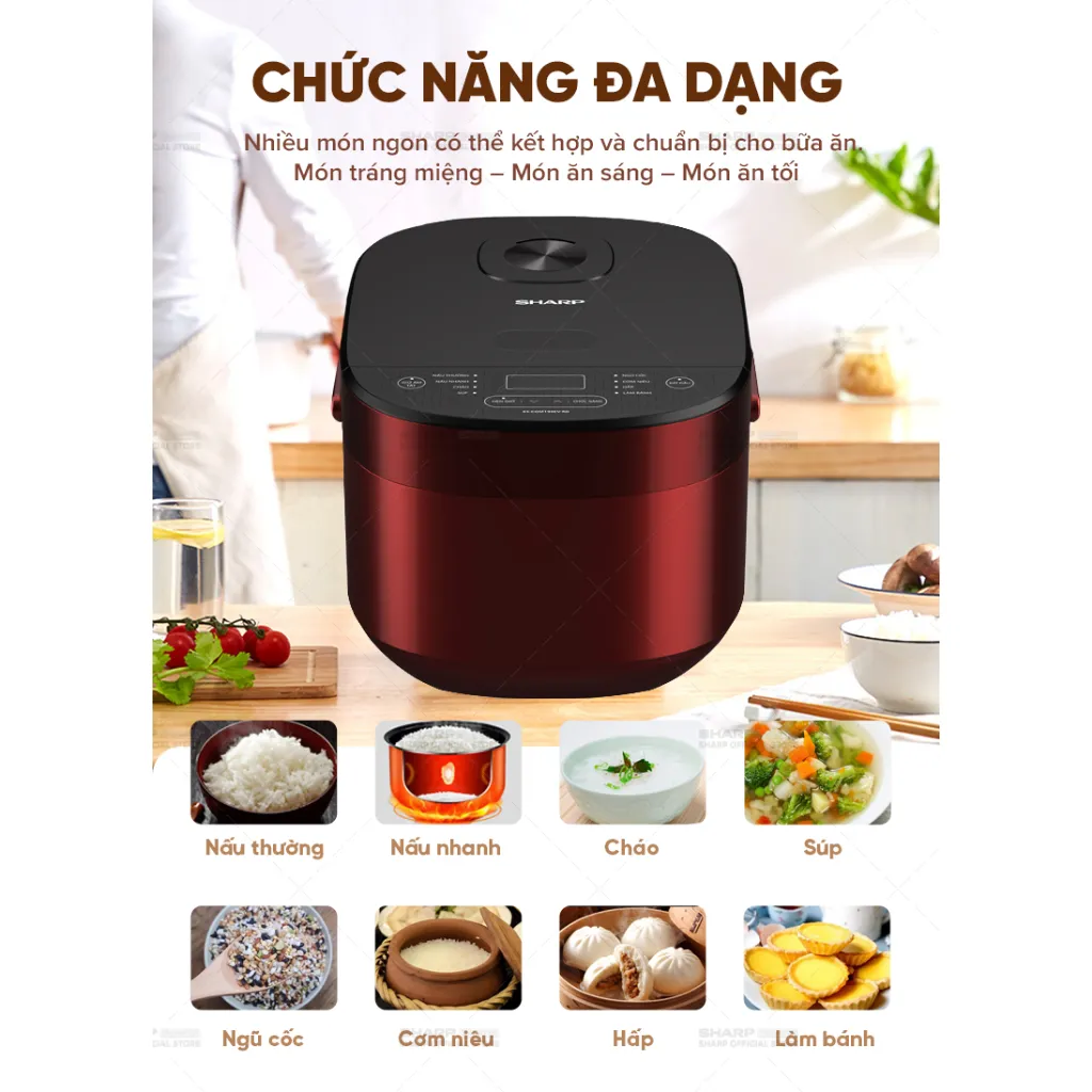 Ảnh Nồi Cơm Điện Tử Sharp KS-COM194EV-BK/RD 1.8L [8 Chức năng nấu, Công Suất 790W] 4