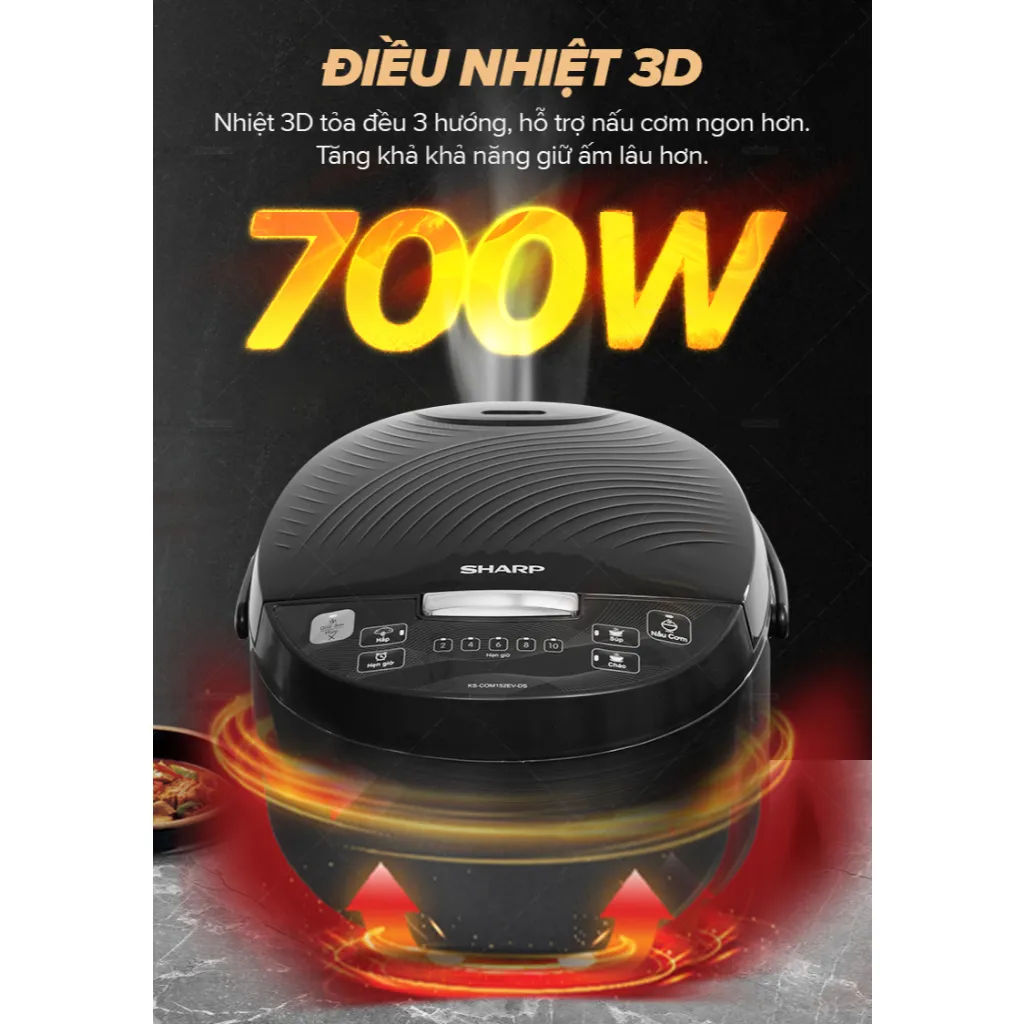 Ảnh Nồi Cơm Điện Tử Sharp KS-COM152EV-DS Dung tích 1.5L, 4 Chức năng nấu, Lòng nồi 5 lớp 3
