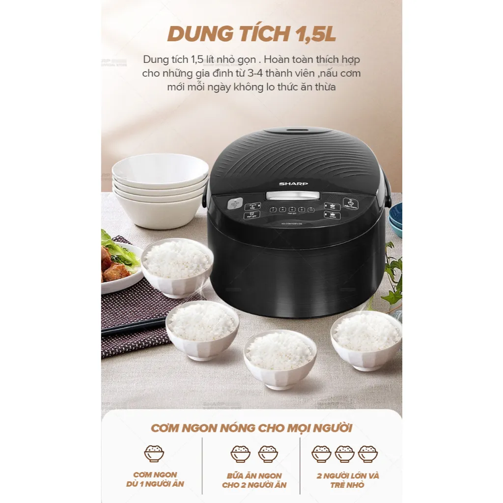 Ảnh Nồi Cơm Điện Tử Sharp KS-COM152EV-DS Dung tích 1.5L, 4 Chức năng nấu, Lòng nồi 5 lớp 4