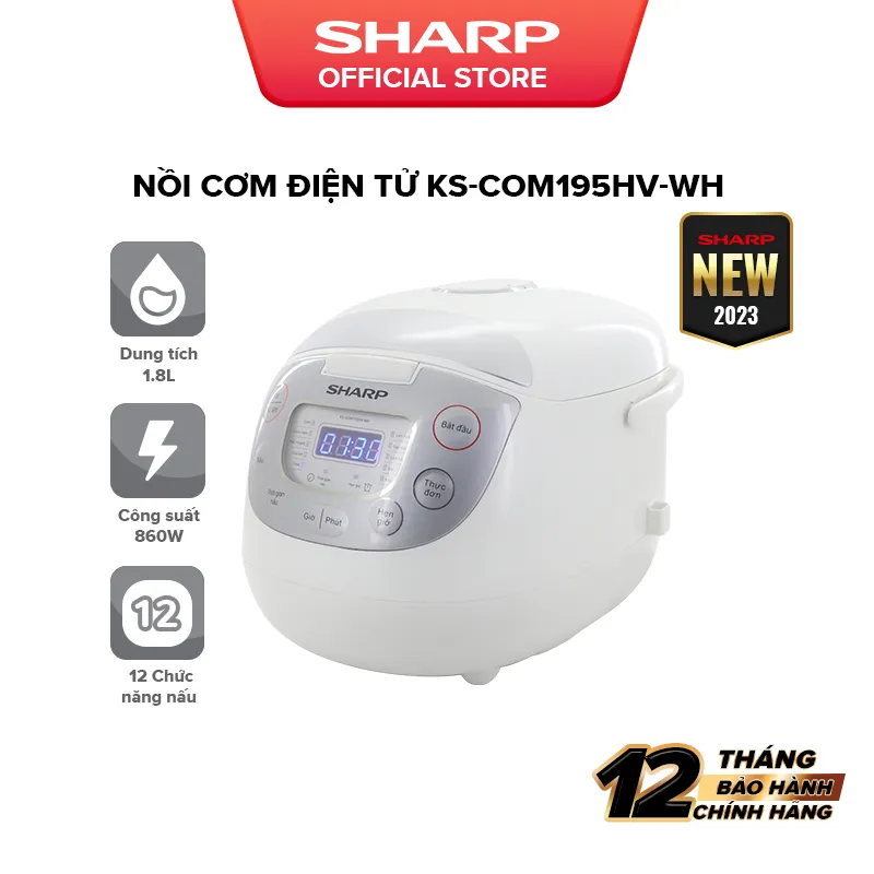 Ảnh Nồi cơm điện tử Sharp KS-COM195HV-WH 1.8L [12 Chức năng nấu] - Bảo hành 12 tháng 1