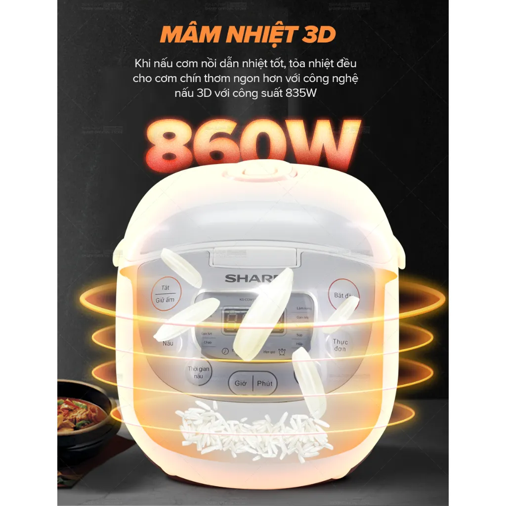 Ảnh Nồi cơm điện tử Sharp KS-COM195HV-WH 1.8L [12 Chức năng nấu] - Bảo hành 12 tháng 3