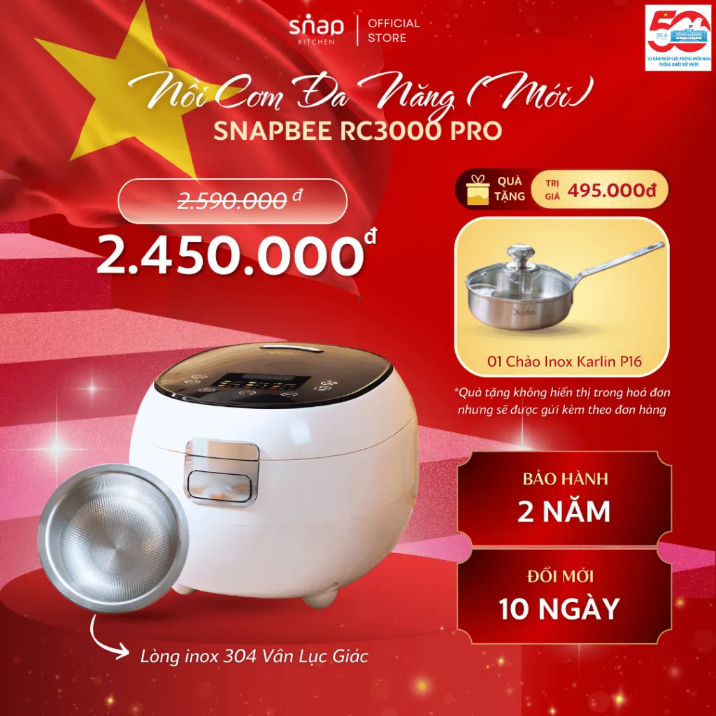 Ảnh Nồi Cơm Lòng Inox Vân Lục Giác Snapbee RC3000 Pro_Đa Năng_Cho Người Ăn Kiêng_Tiểu Đường [Snap Kitchen] 1