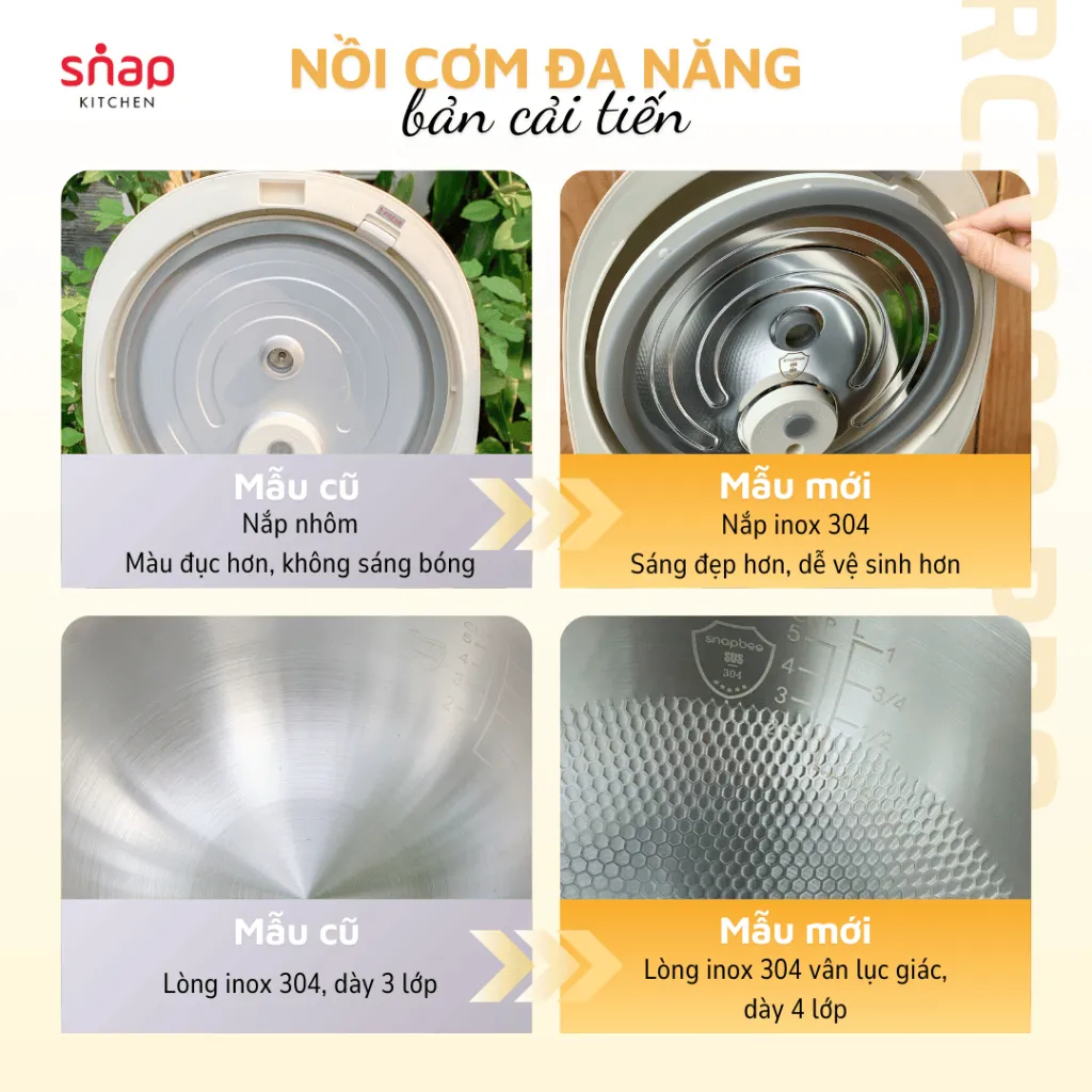 Ảnh Nồi Cơm Lòng Inox Vân Lục Giác Snapbee RC3000 Pro_Đa Năng_Cho Người Ăn Kiêng_Tiểu Đường [Snap Kitchen] 3