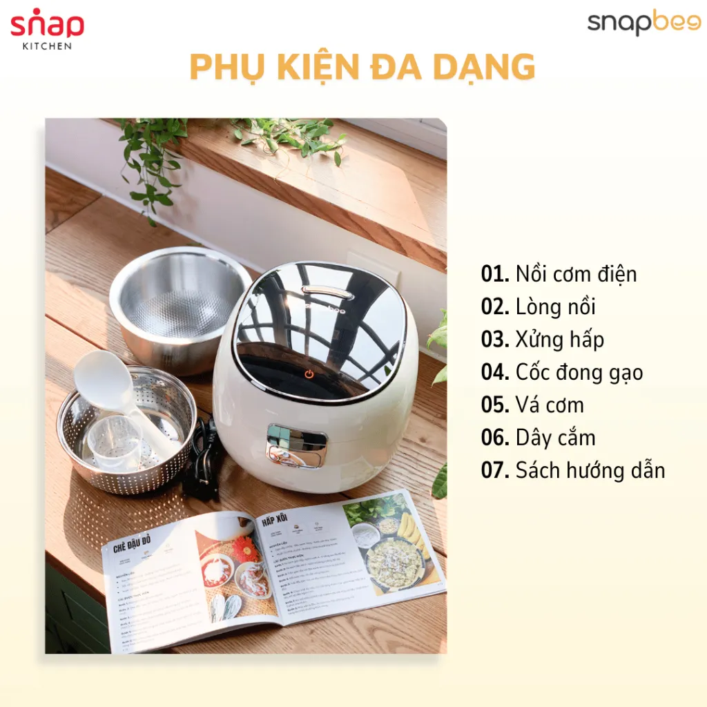 Ảnh Nồi Cơm Lòng Inox Vân Lục Giác Snapbee RC3000 Pro_Đa Năng_Cho Người Ăn Kiêng_Tiểu Đường [Snap Kitchen] 4