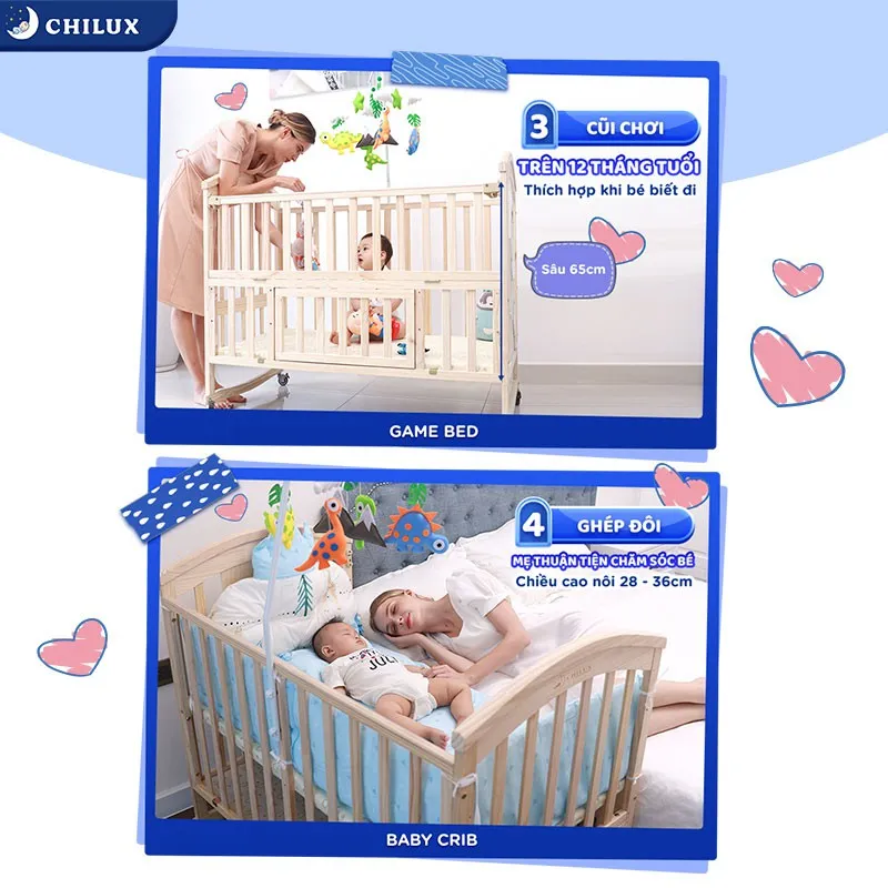 Ảnh Nôi cũi cho bé Chilux Peace Natural - Đa năng 6 chế độ tiện lợi cho mẹ và bé - Bảo hành 3năm 2
