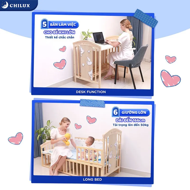 Ảnh Nôi cũi cho bé Chilux Peace Natural - Đa năng 6 chế độ tiện lợi cho mẹ và bé - Bảo hành 3năm 3