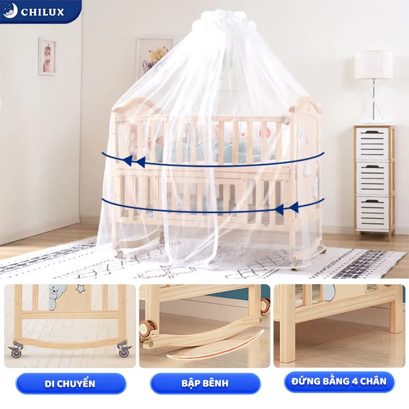 Ảnh Nôi cũi cho bé Chilux Peace Natural - Đa năng 6 chế độ tiện lợi cho mẹ và bé - Bảo hành 3năm 4