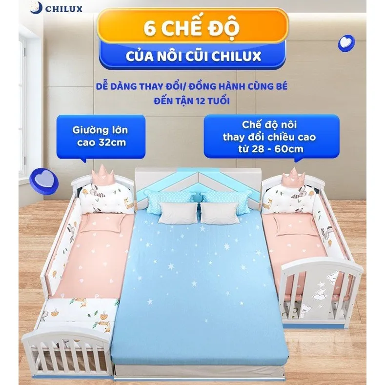 Ảnh Nôi cũi cho bé sơ sinh đa năng 6 chế độ CHILUX PEACE WHITE - Sử dụng từ 0 đến 12 tuổi 3