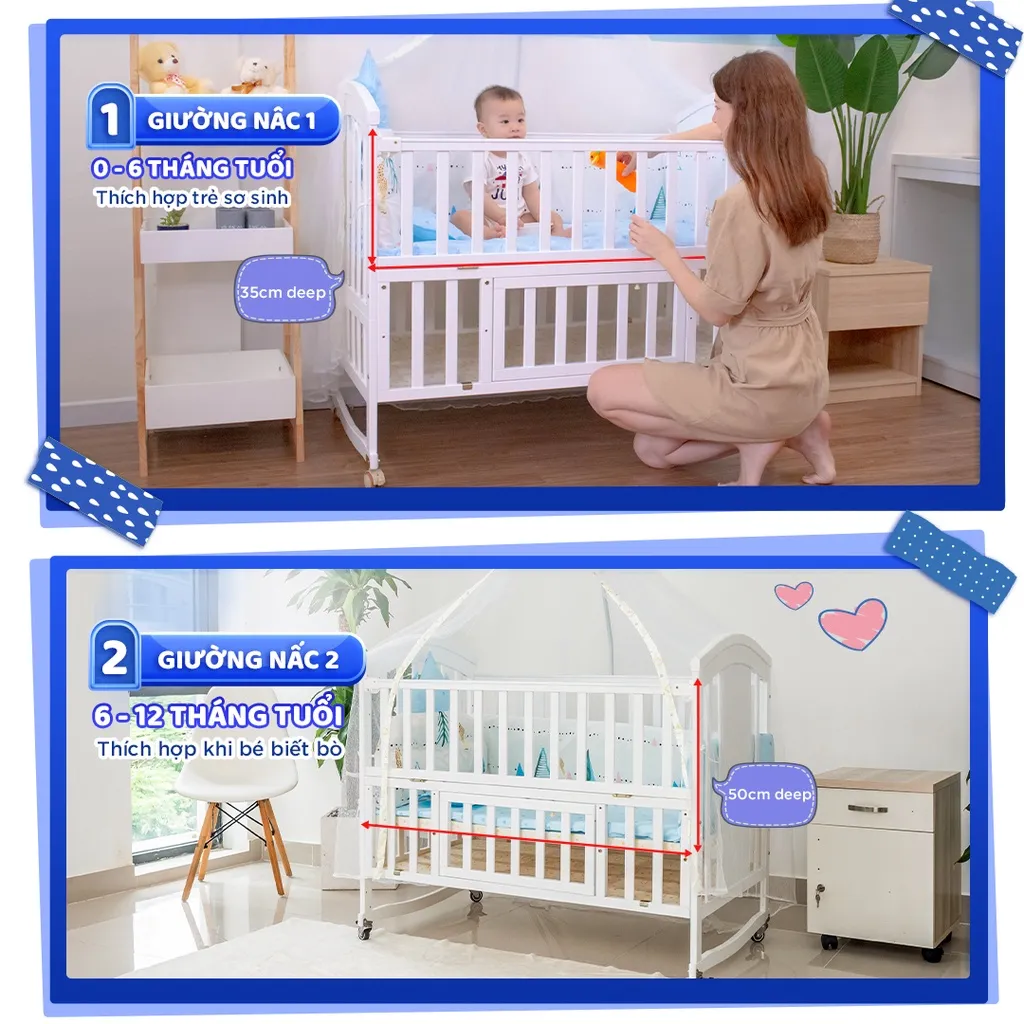 Ảnh Nôi cũi cho bé sơ sinh đa năng 6 chế độ CHILUX PEACE WHITE - Sử dụng từ 0 đến 12 tuổi 4