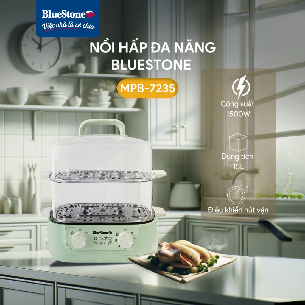 Ảnh Nồi Hấp Đa Năng BlueStone MPB-7235 - 1500W - Hấp 12 Lít - Lòng nồi 3 Lít 2