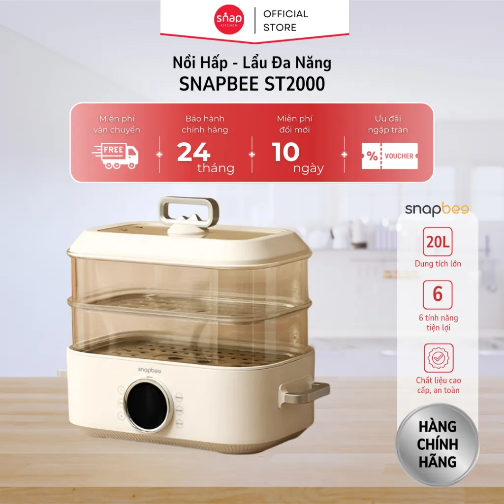 Ảnh Nồi Hấp Lẩu Điện 3 Tầng 20L SNAPBEE ST2000_5 Mức Nhiệt_Kháng Khuẩn_Không Gây Mùi [Snap Kitchen] 2