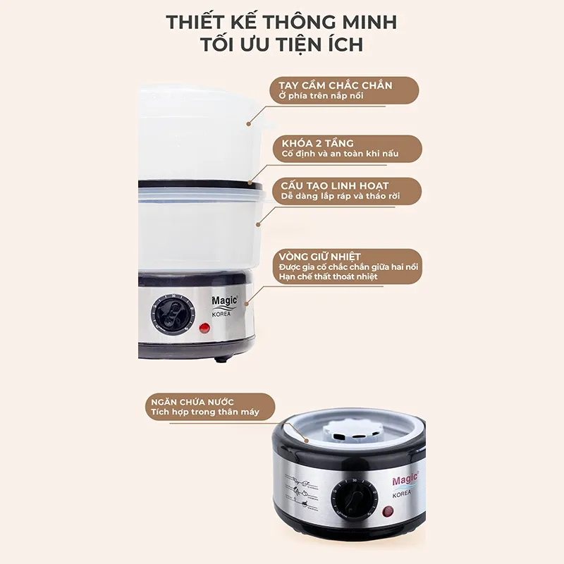 Ảnh Nồi hấp Magic A-64, nồi hấp 2 tầng, dung tích 5L- Hàng chính hãng. 3