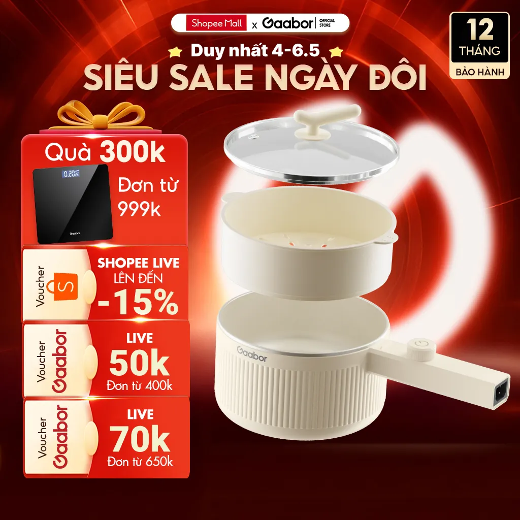 Ảnh Nồi điện đa năng dung tích 2L GAABOR EC-20E01B công suất 600W vân đá chống dính kèm xửng hấp 1
