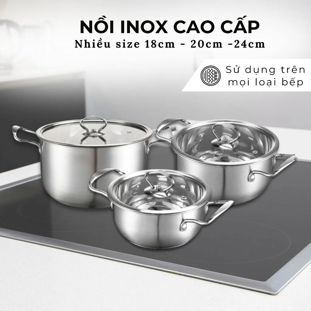 Ảnh Nồi inox bếp từ 5 đáy, inox 304 cao cấp siêu bền Daelux (18cm,20cm,22cm,24cm) 2