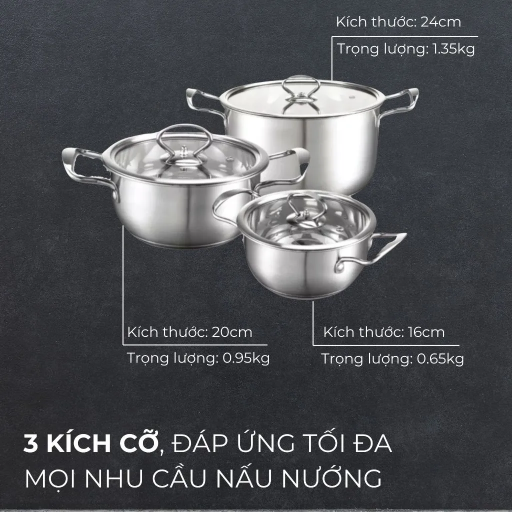 Ảnh Nồi inox bếp từ 5 đáy, inox 304 cao cấp siêu bền Daelux (18cm,20cm,22cm,24cm) 3