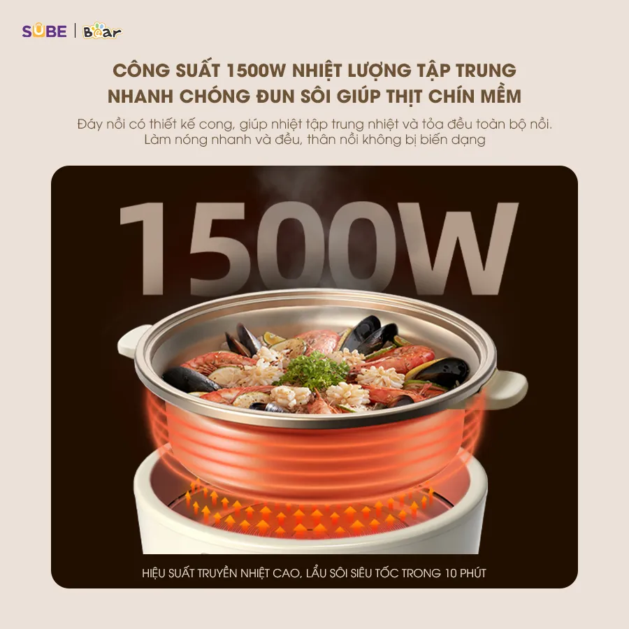 Ảnh Nồi Lẩu Điện Đa Năng 5L Bear Chiên Xào Nấu Đế Tách Rời Sôi Nhanh Tiết Kiệm Điện Nhiệt Tỏa Đều Siêu Chống Dính NL05F 2