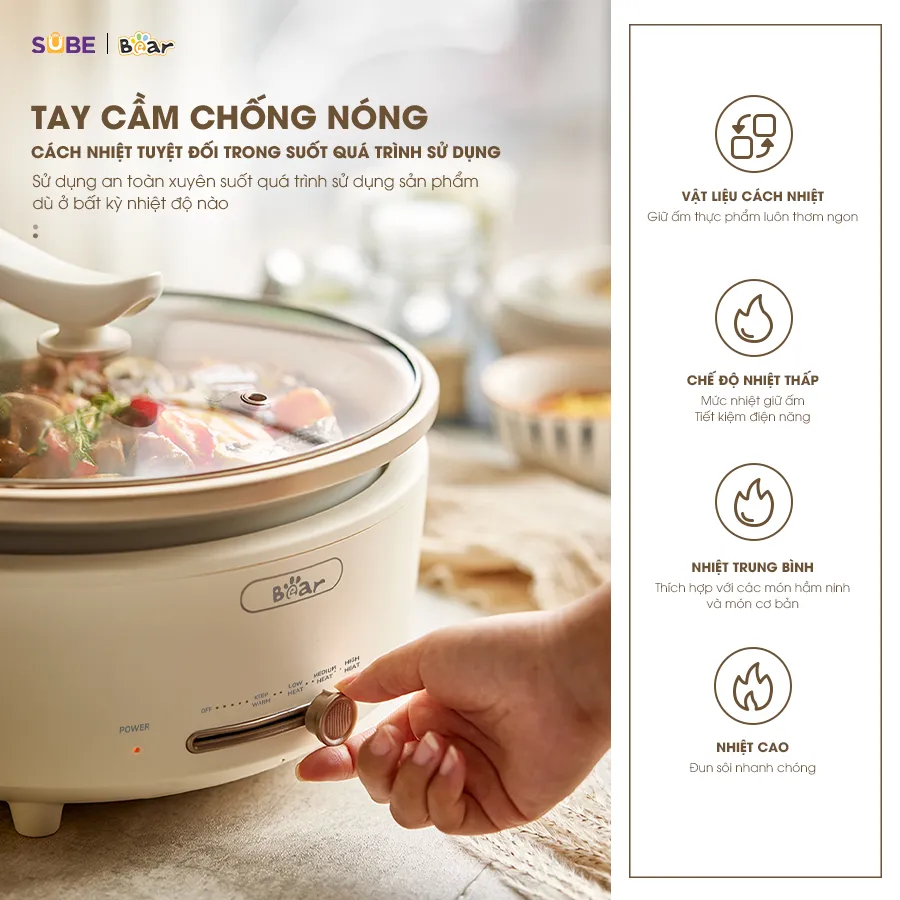Ảnh Nồi Lẩu Điện Đa Năng 5L Bear Chiên Xào Nấu Đế Tách Rời Sôi Nhanh Tiết Kiệm Điện Nhiệt Tỏa Đều Siêu Chống Dính NL05F 3