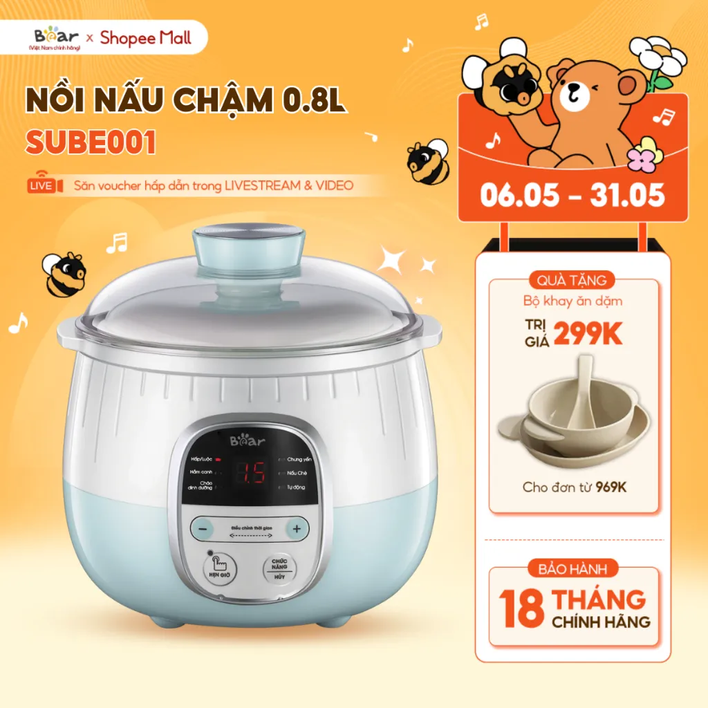Ảnh Nồi Nấu Cháo Chậm 0.8L BEAR Nồi Nấu Chậm Nồi Chưng Yến Cách Thuỷ Nồi Nấu Cháo Cho Bé Nấu Chậm Đậm Dưỡng Chất SUBE001 1