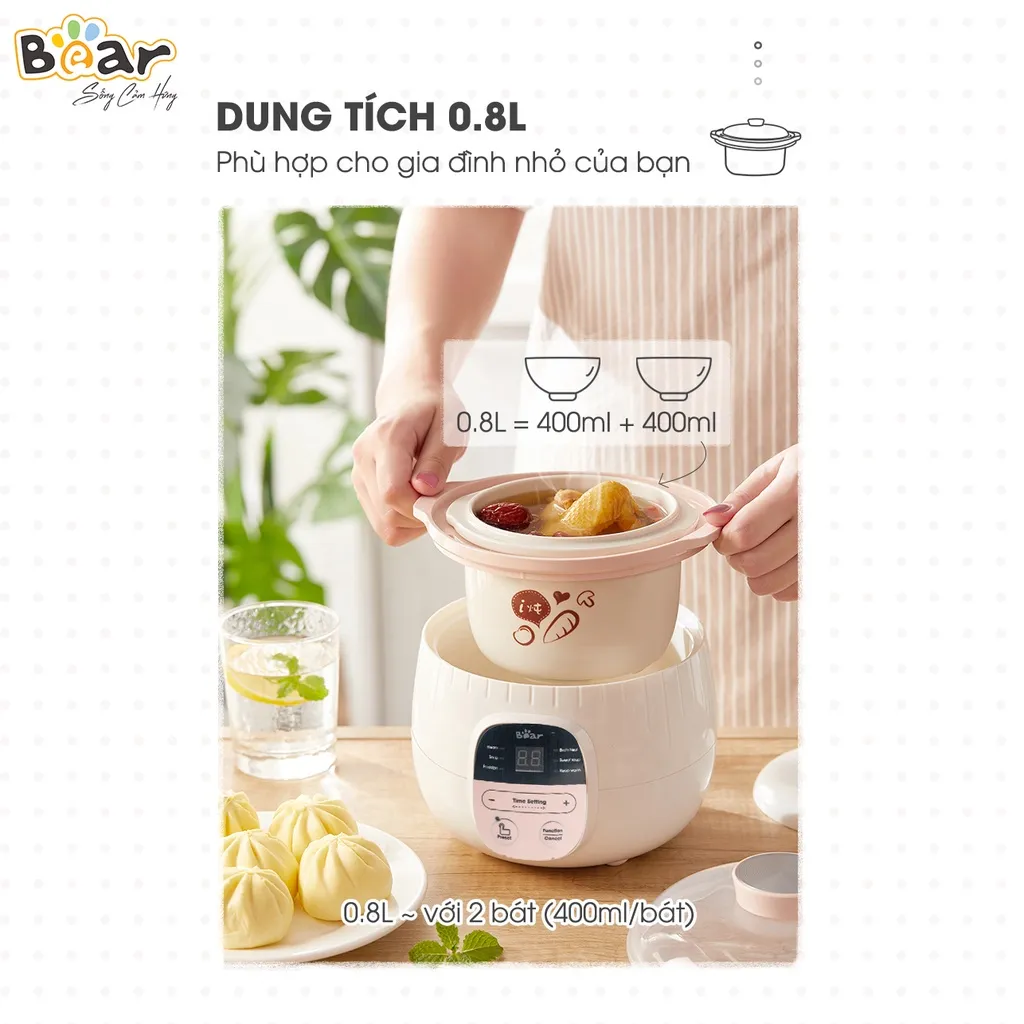 Ảnh Nồi Nấu Cháo Chậm 0.8L BEAR Nồi Nấu Chậm Nồi Chưng Yến Cách Thuỷ Nồi Nấu Cháo Cho Bé Nấu Chậm Đậm Dưỡng Chất SUBE001 3