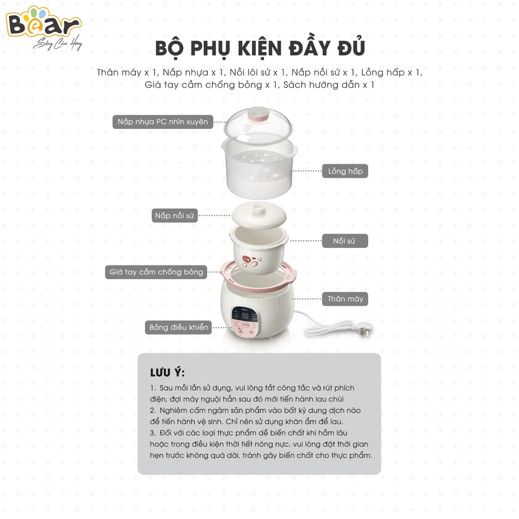 Ảnh Nồi Nấu Cháo Chậm 0.8L BEAR Nồi Nấu Chậm Nồi Chưng Yến Cách Thuỷ Nồi Nấu Cháo Cho Bé Nấu Chậm Đậm Dưỡng Chất SUBE001 4