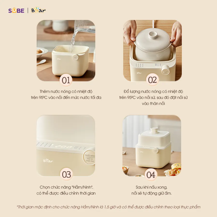 Ảnh Nồi Nấu Cháo Chậm BEAR 0.8L 7 Chế Độ Nồi Nấu Chưng Yến Hầm Hấp Ninh Cháo Cách Thủy Giữ Trọn Chất Dinh Dưỡng NNC08 4