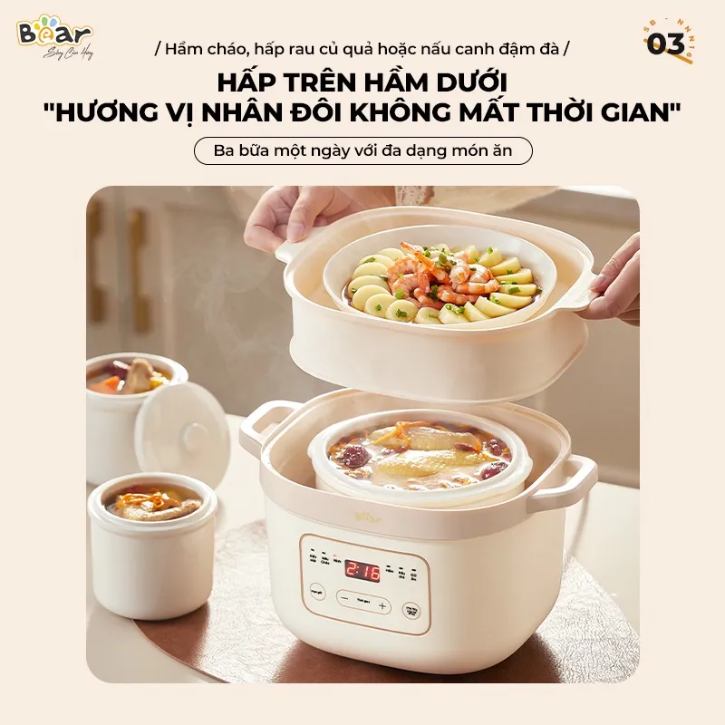 Ảnh Nồi Nấu Cháo Chậm BEAR 1.6L 6 Chế Độ Ninh Nấu Hầm Chưng Yến Hấp Cách Thuỷ Tiện Lợi Giữ Chất Dinh Dưỡng SB-NNC16 3