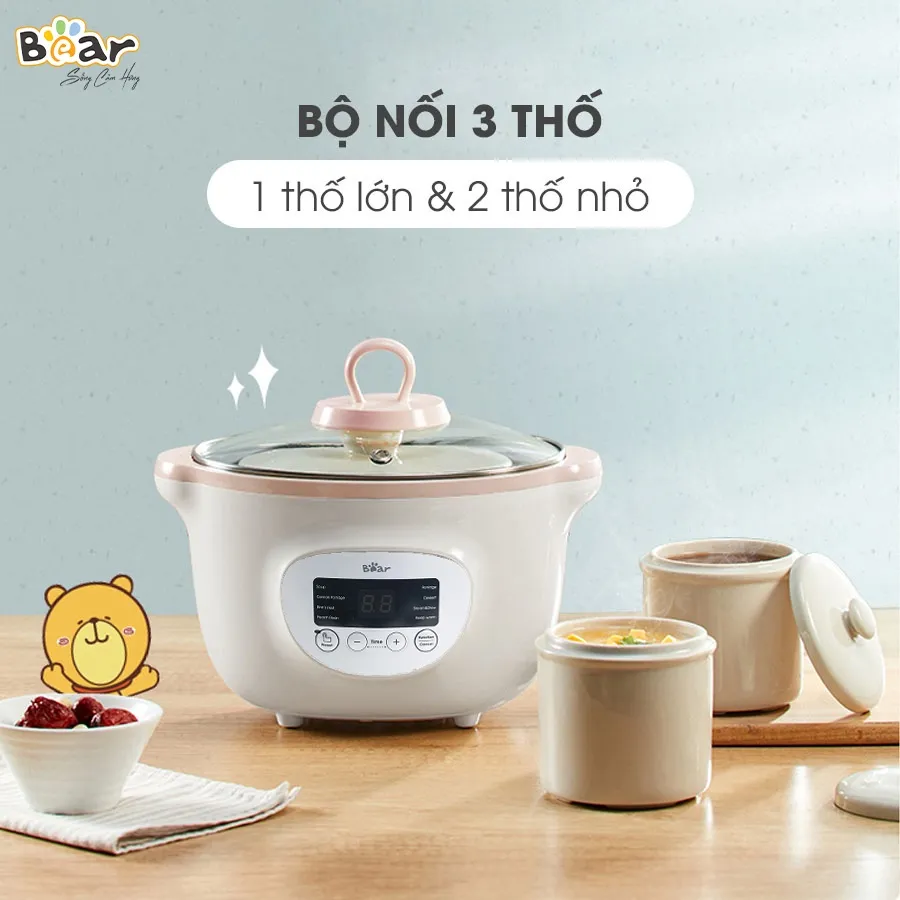 Ảnh Nồi Nấu Cháo Chậm BEAR 1.6L Nồi Nấu Chậm Cho Bé 7 Chế Độ Nồi Chưng Yến Hấp Hầm Canh Súp Chè Giữ Ấm Bản TViệt SUBE002 2