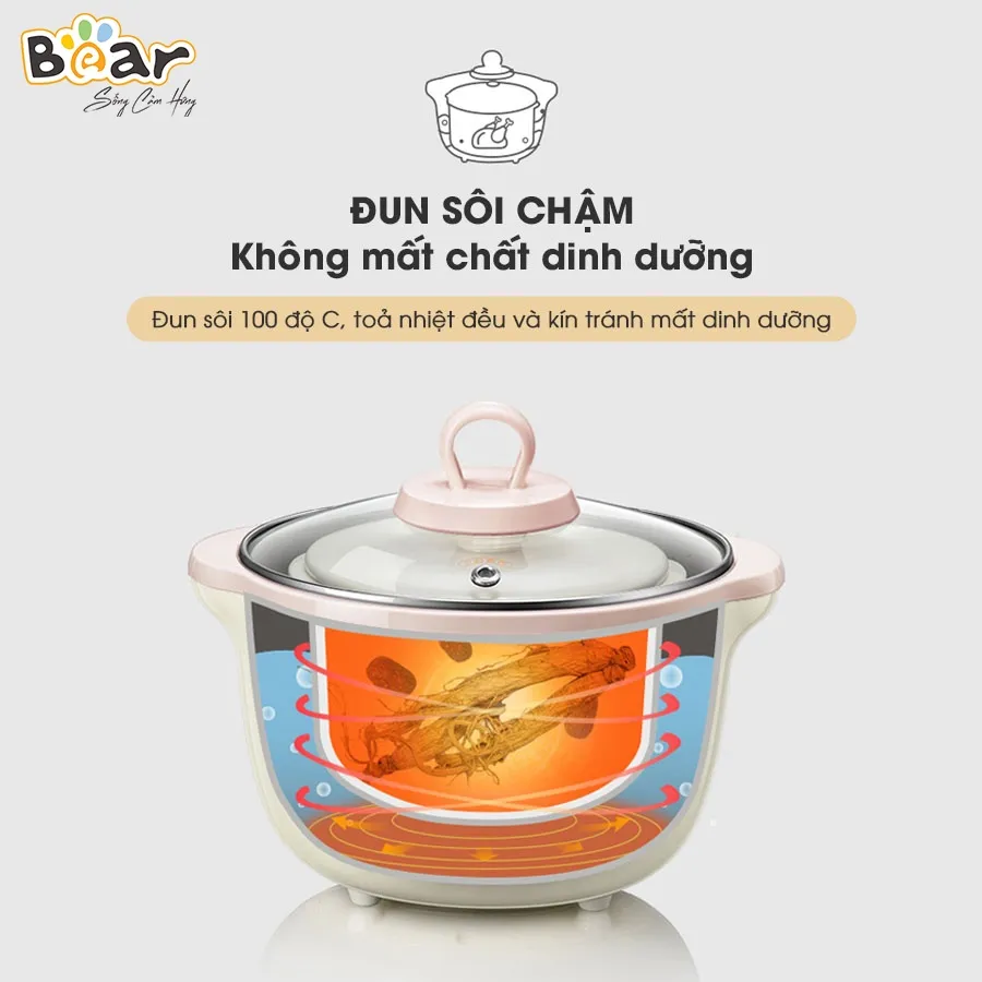 Ảnh Nồi Nấu Cháo Chậm BEAR 1.6L Nồi Nấu Chậm Cho Bé 7 Chế Độ Nồi Chưng Yến Hấp Hầm Canh Súp Chè Giữ Ấm Bản TViệt SUBE002 3