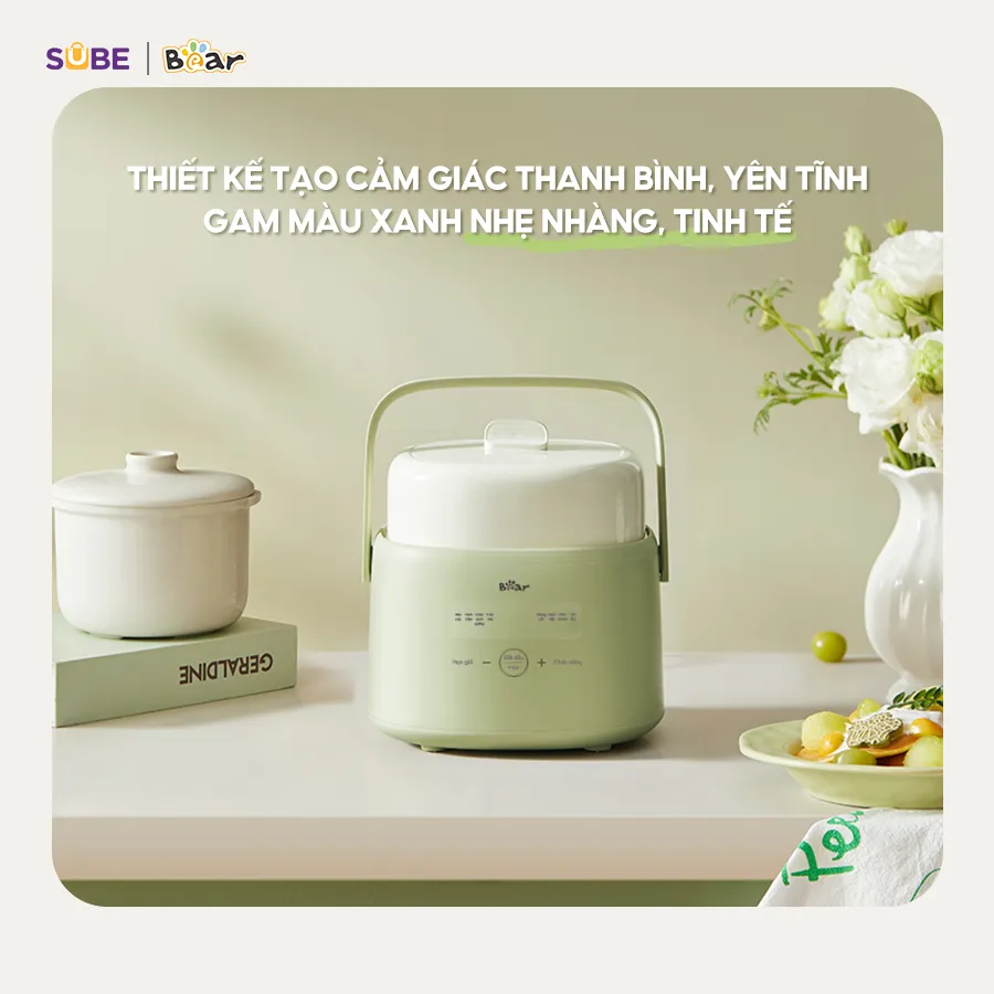 Ảnh Nồi Nấu Cháo Chậm BEAR 1L Có Xửng Hấp 8 Chế Độ Nấu Hầm Nồi Chưng Yến Nồi Nấu Chậm Cho Bé Giữ Trọn Dinh Dưỡng SC-4H10E 2