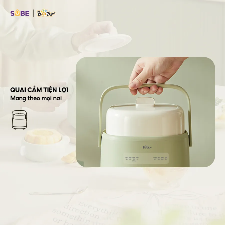 Ảnh Nồi Nấu Cháo Chậm BEAR 1L Có Xửng Hấp 8 Chế Độ Nấu Hầm Nồi Chưng Yến Nồi Nấu Chậm Cho Bé Giữ Trọn Dinh Dưỡng SC-4H10E 3