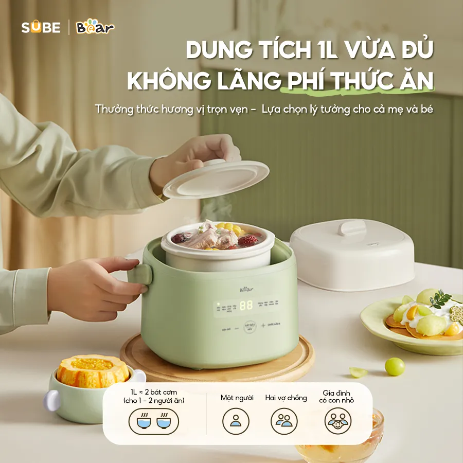 Ảnh Nồi Nấu Cháo Chậm BEAR 1L Có Xửng Hấp 8 Chế Độ Nấu Hầm Nồi Chưng Yến Nồi Nấu Chậm Cho Bé Giữ Trọn Dinh Dưỡng SC-4H10E 4