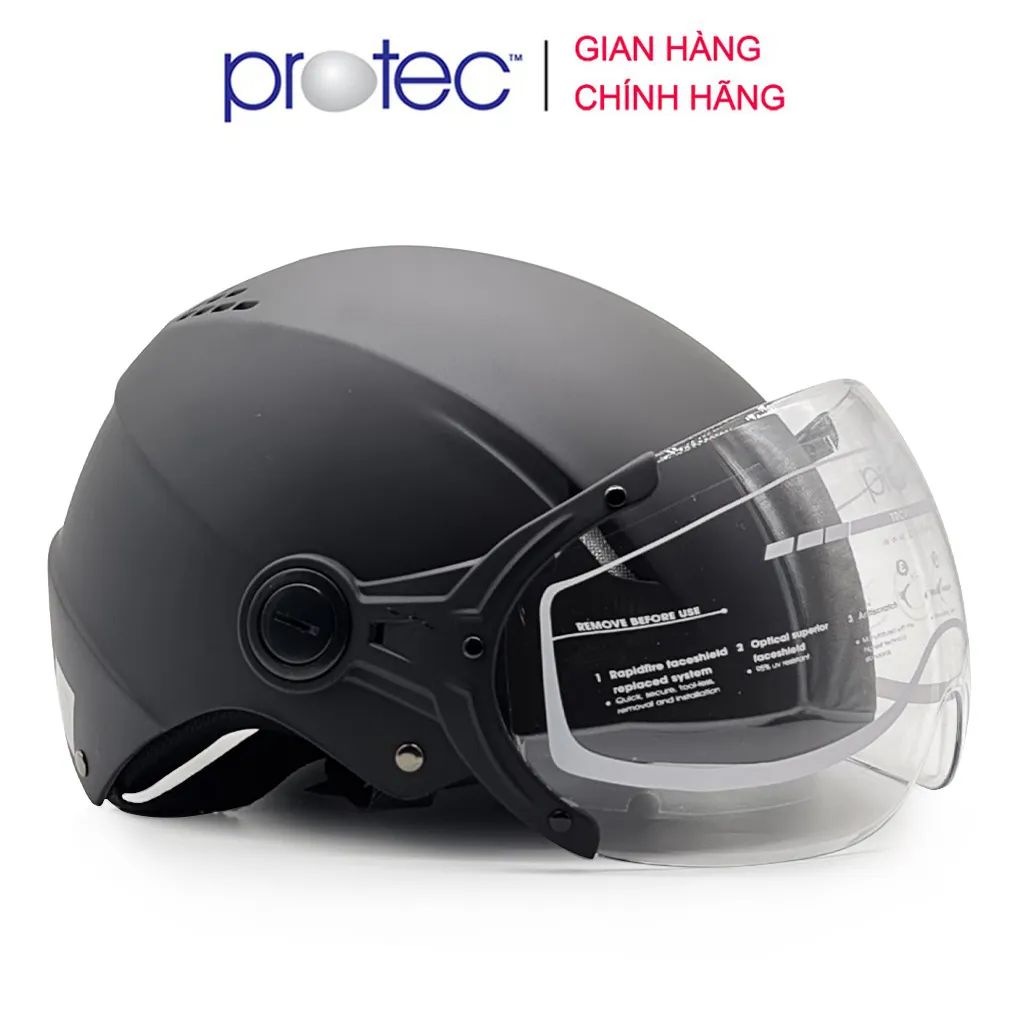 Ảnh Nón bảo hiểm 1/2 đầu có kính Protec VIC, size lớn, độ che phủ sâu hơn 1