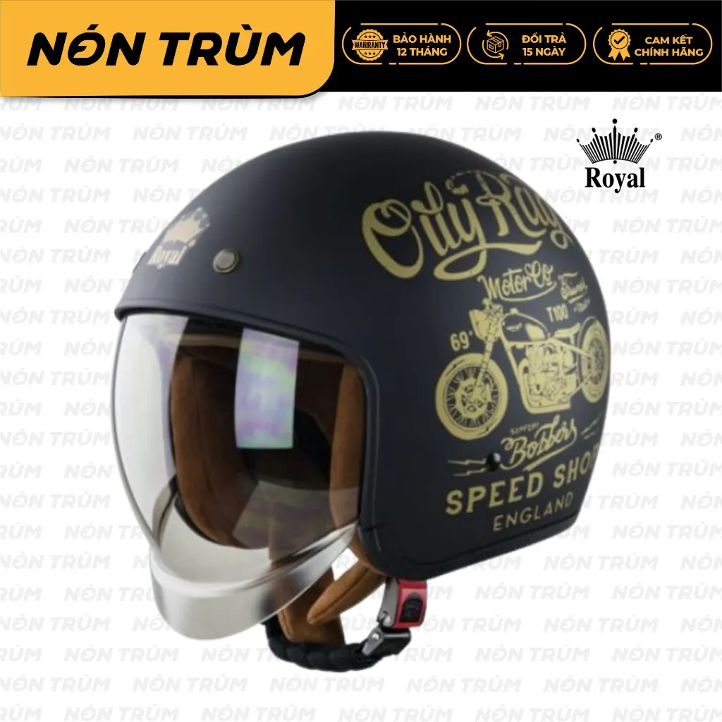 Ảnh Nón bảo hiểm 3/4 Royal M139 có kính âm hoạt tiết design V5 đen 1