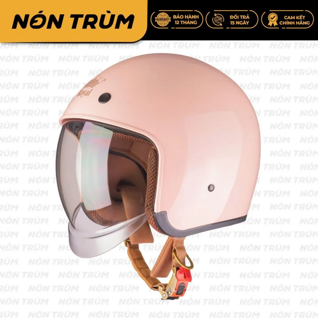 Ảnh Nón bảo hiểm 3/4 Royal M139 có kính âm màu hồng bóng mới 2025 chính hãng tại Nón Trùm 1