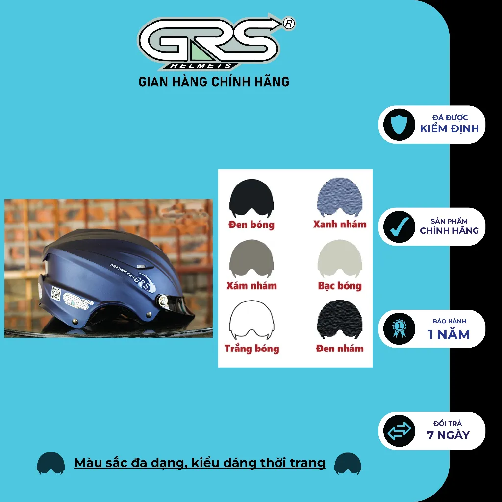 Ảnh Nón bảo hiểm nửa đầu chính hãng GRS A760T kèm lưỡi trai 1